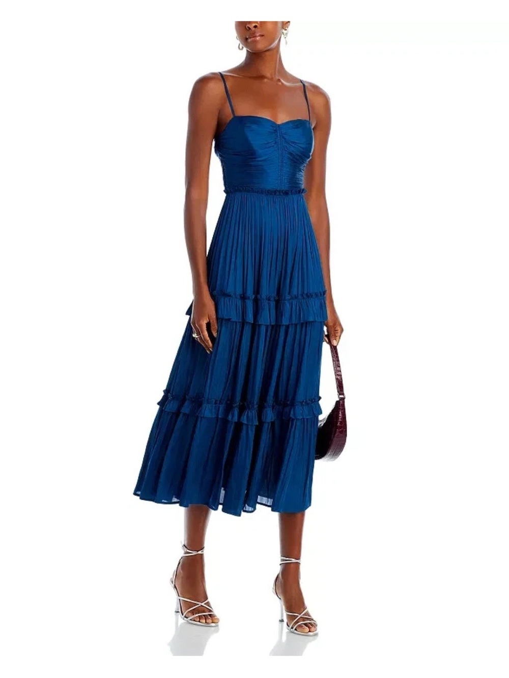 Aqua Ruched Tiered Maxi Dress in Blue Size XS Like New